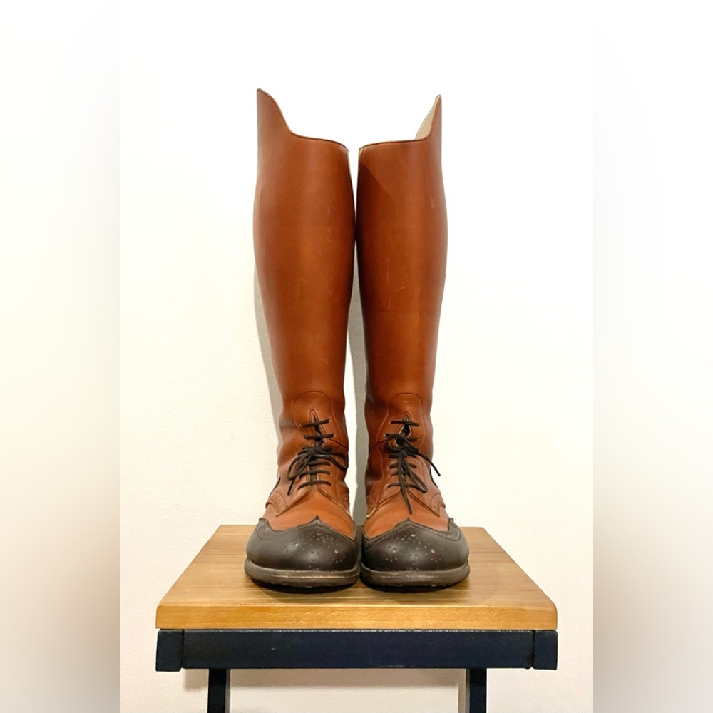 Full custom DEHNER BOOTS 7.5 wide calf brown wingtip British tan riding